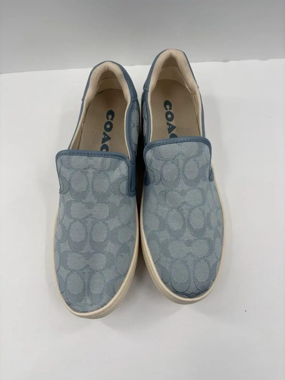 Coach Beale Womens Size 9.5 B Shoes White/ Baby Blue Colored Canvas Slip